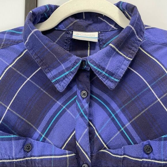 [xl] Columbia Women’s Purple Blue & White Plaid Long Sleeve Button Down Shirt - Picture 5 of 14